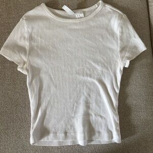 H&M Women's Short Sleeve Ribbed Tee in White